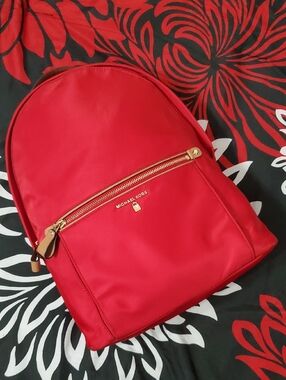 Michael Kors Red Nylon Charm Backpack with Gold Hardware